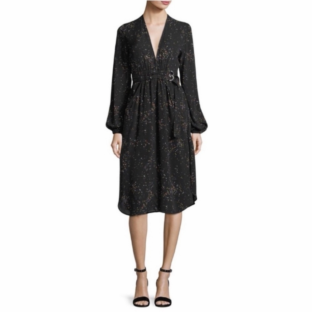 NWOT A.L.C. Samantha 100% Silk speckled/confetti print V-neck Midi Dress 10